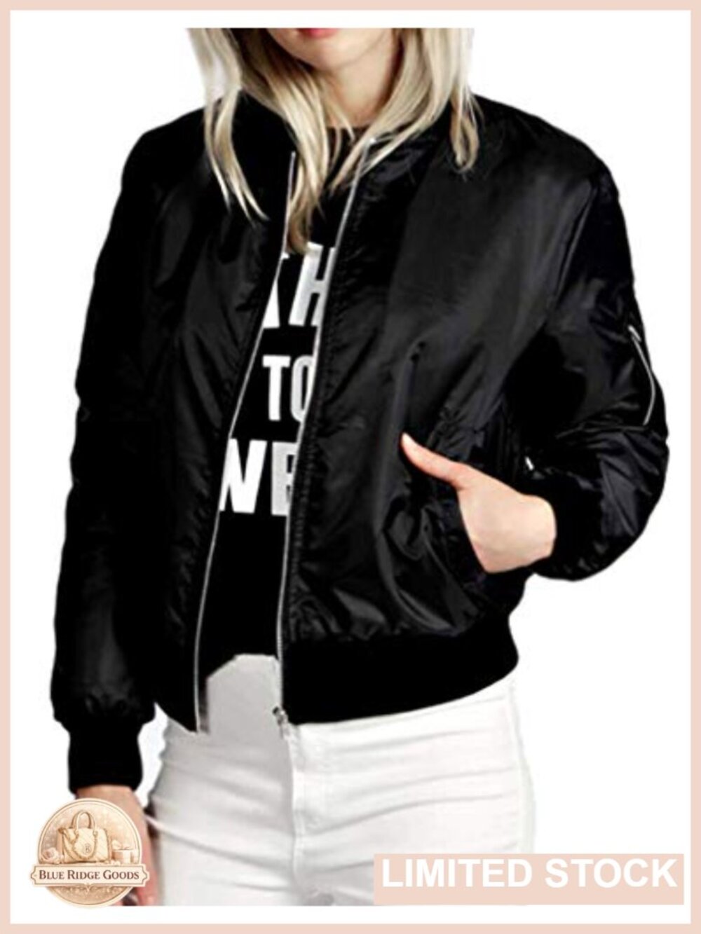 Lightweight Bomber Jacket Zip Up Casual Coat w/ Pockets